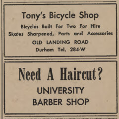 One of the first ads for Tony’s Bicycle Shop - from The New Hampshire (February 1959)